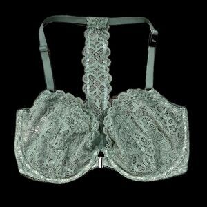 Victorias Secret Dream Angels Unlined Demi Floral Lace Racerback bra Olive 32DD
